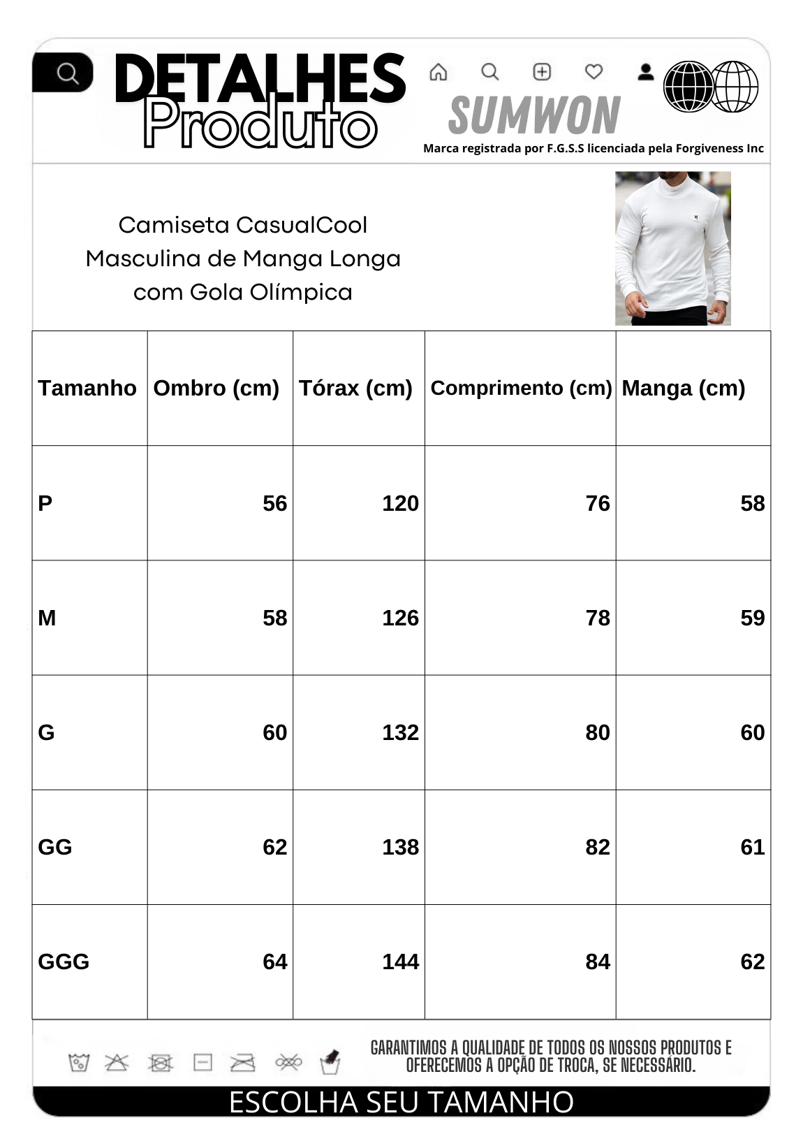 Camiseta CasualCool Masculina de Manga Longa com Gola Olímpica