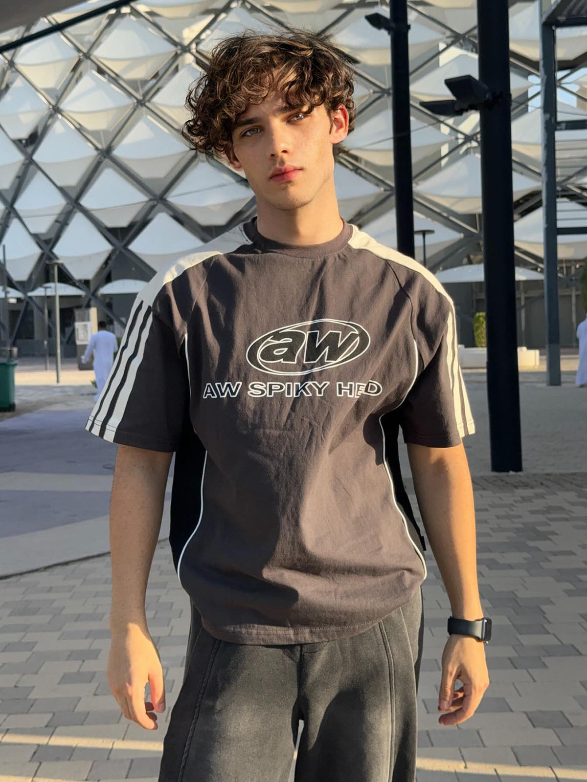 Color-Blocked Strip Racing T-shirt - 2076