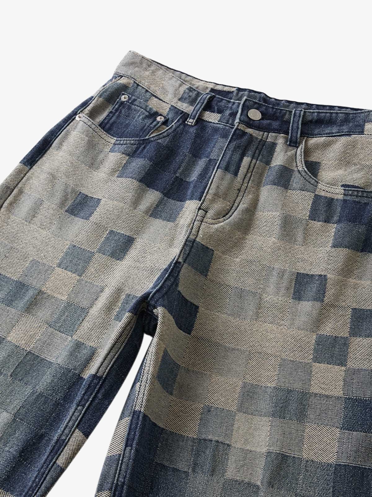 Thesupermade Checkerboard Jacquard Wide Leg Jeans - 2193