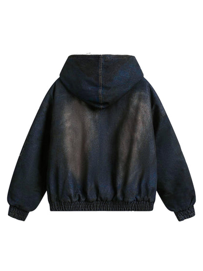 Jaqueta Washed Denim Fur Hooded
