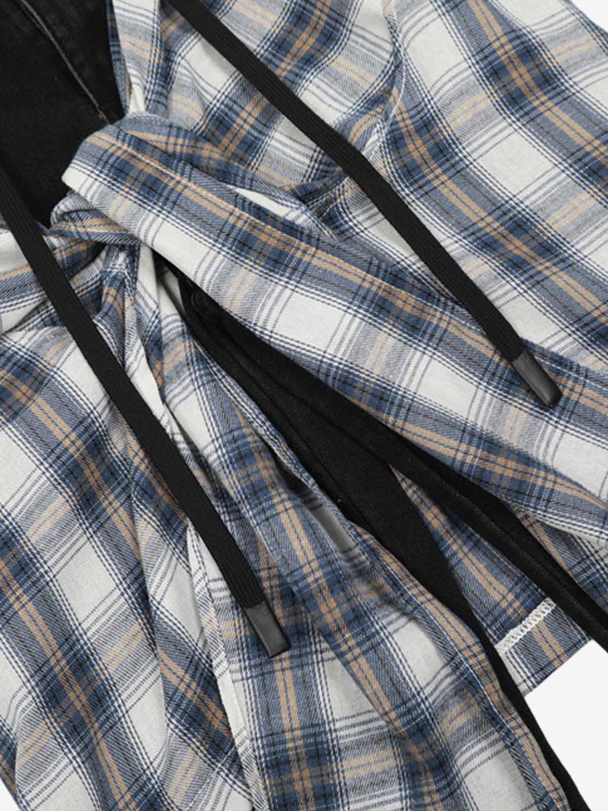 Faux Two-piece Plaid Detachable Scimitar Jeans - 2435