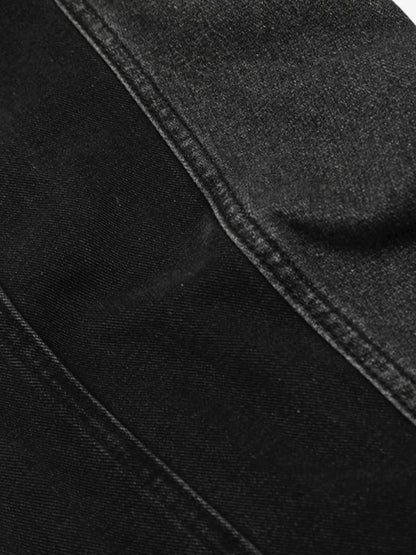 Faux Two-piece Plaid Detachable Scimitar Jeans - 2435