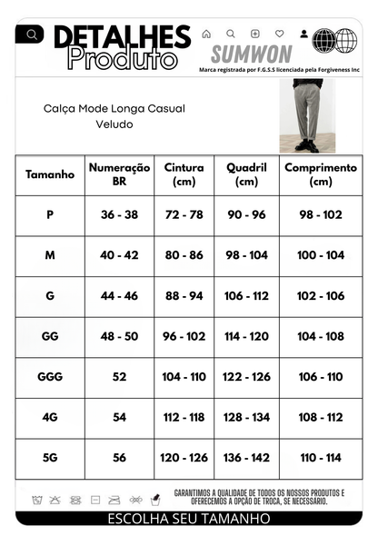 Calça Mode Longa Casual Veludo