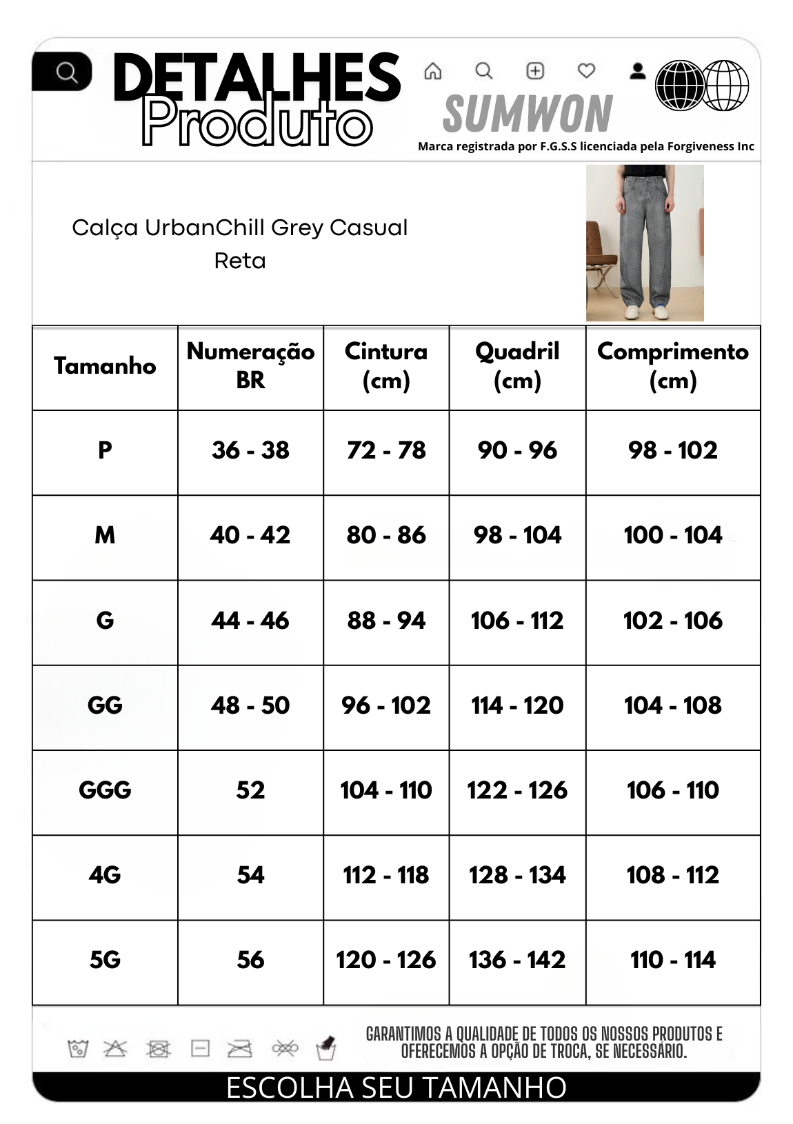 Calça UrbanChill Grey Casual Reta