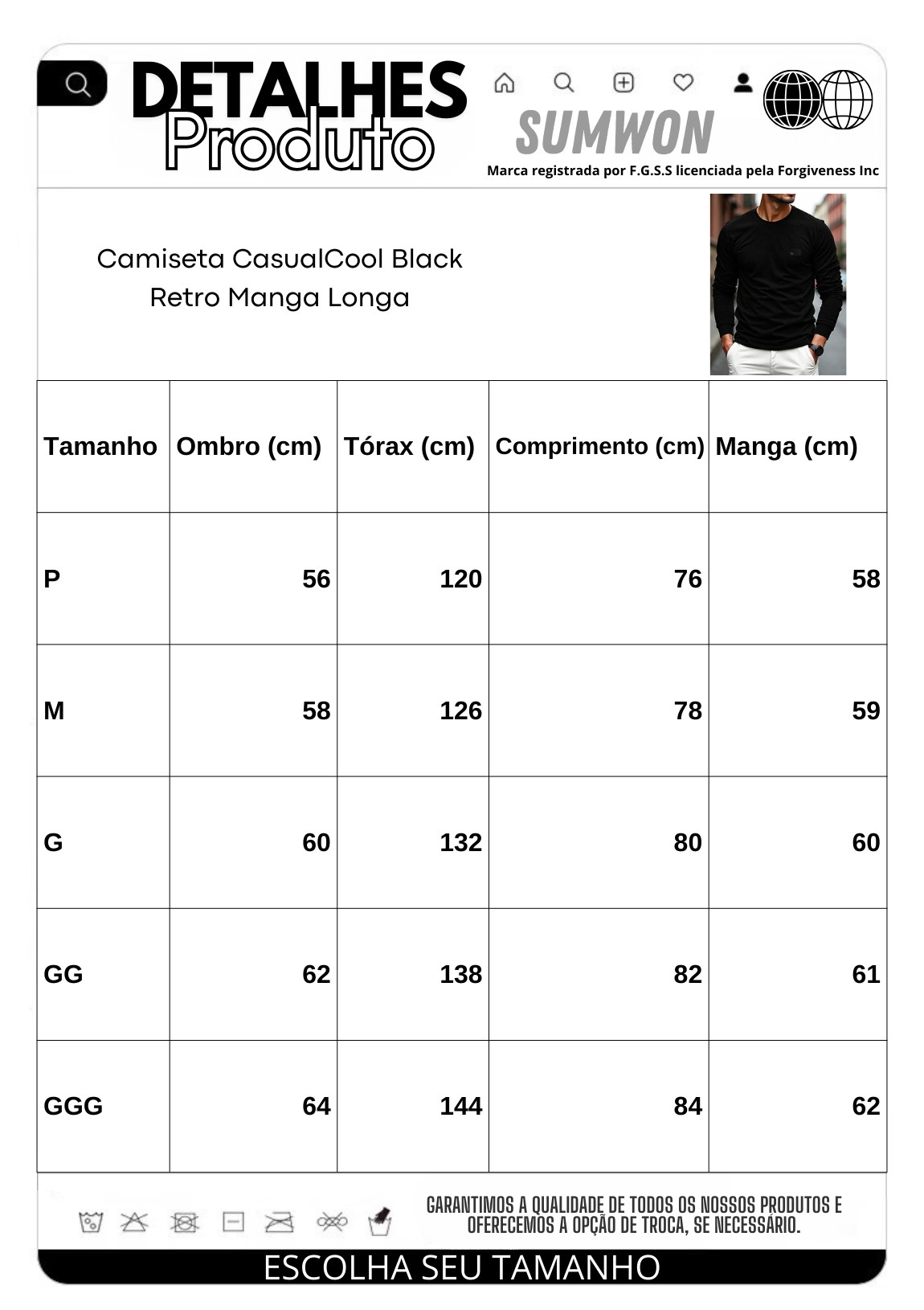 Camiseta CasualCool Black Retro Manga Longa