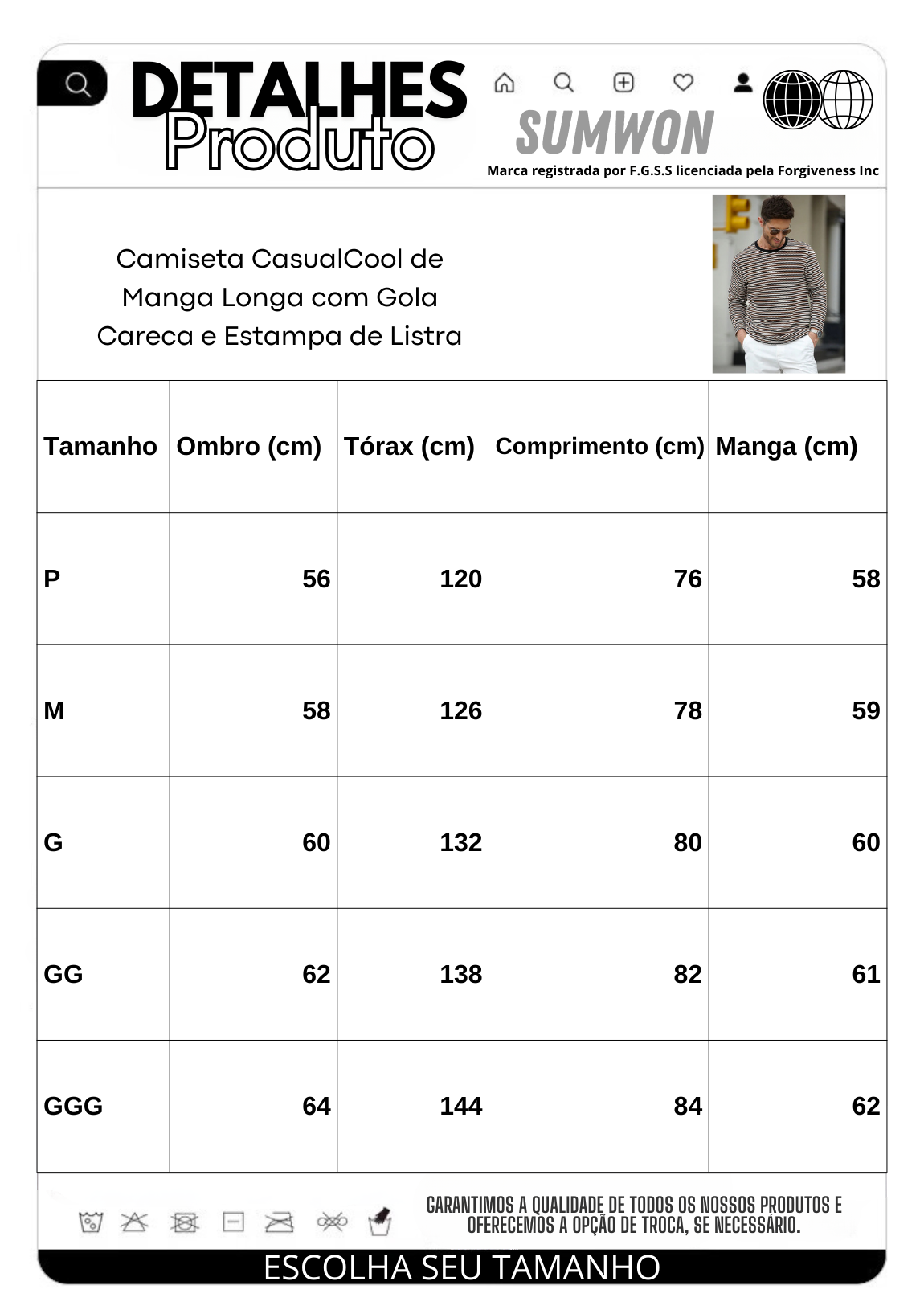 Camiseta CasualCool de Manga Longa com Gola Careca e Estampa de Listra