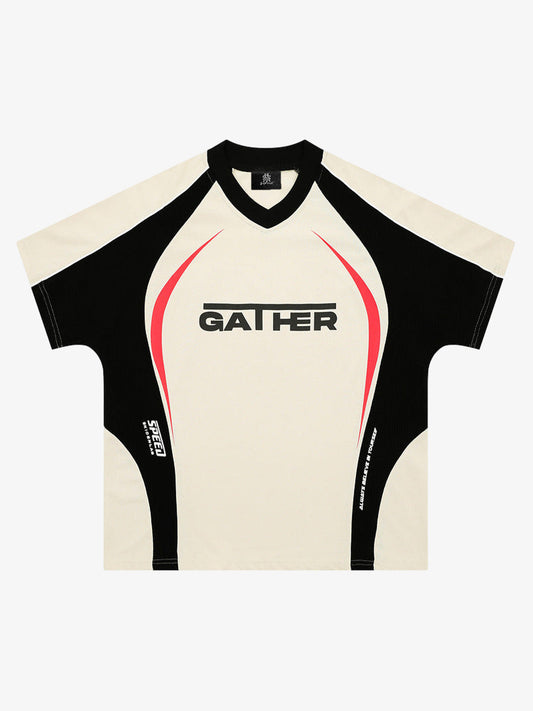 Contrast Color Stitching V-neck Short-sleeved T-shirt