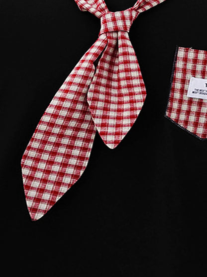 Street Plaid Tie Short Sleeve T-Shirt