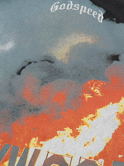 Rock Flame Mountain Cashew Flower Print T-shirt