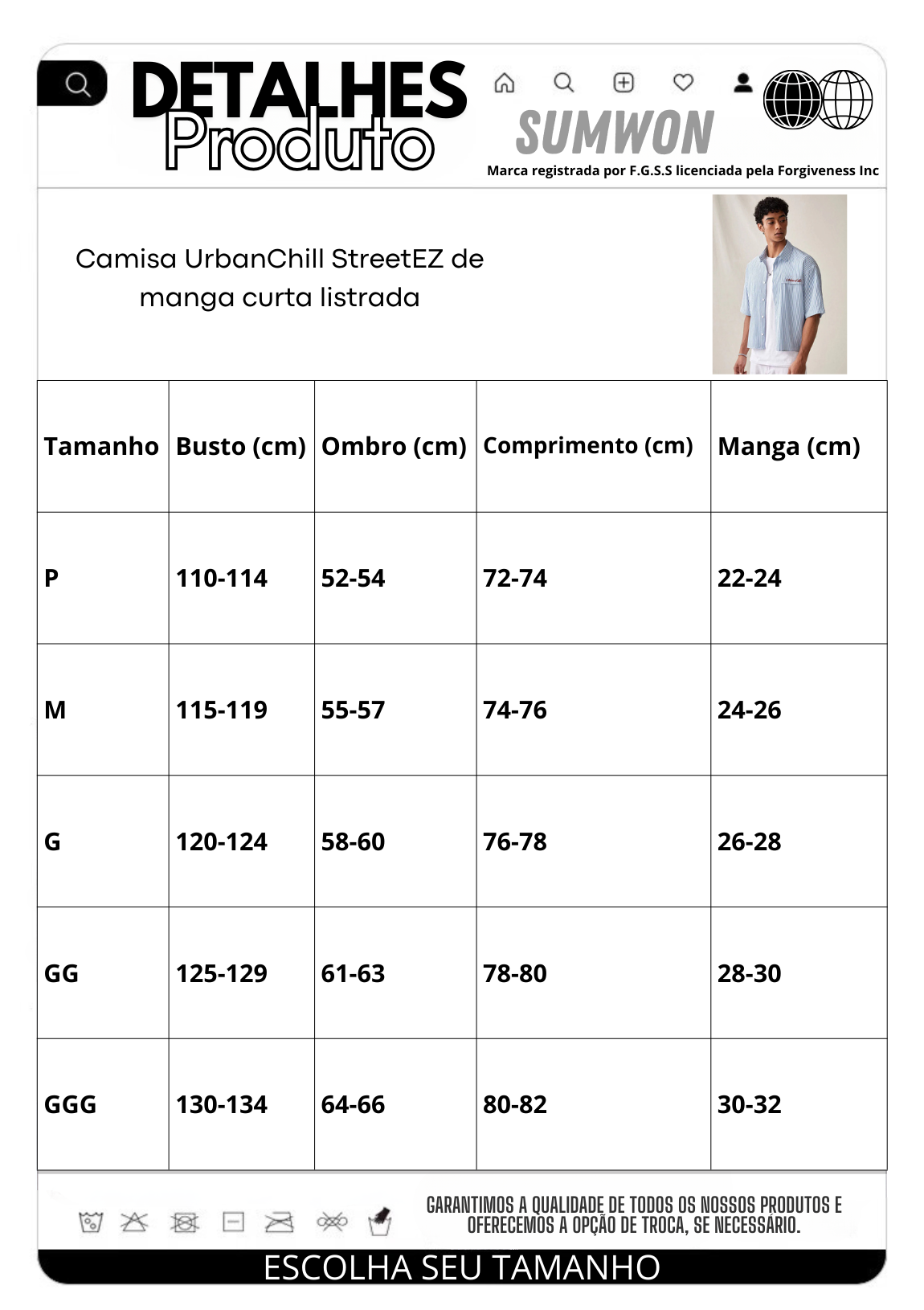 Camisa UrbanChill StreetEZ de manga curta listrada