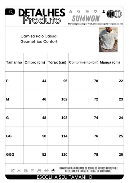 Camisa Polo Casual Geométrica Confort