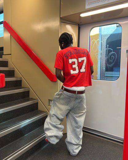 Calça Ink Splashed Hotfix Rhinestone Baggy Jeans