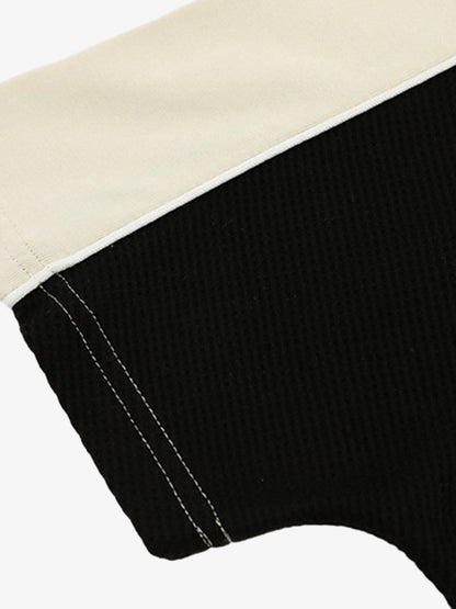 Contrast Color Stitching V-neck Short-sleeved T-shirt