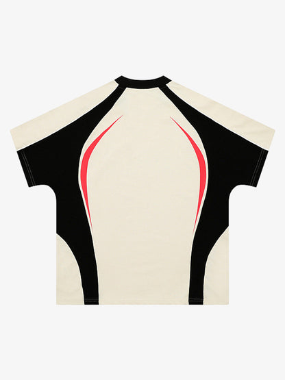 Contrast Color Stitching V-neck Short-sleeved T-shirt