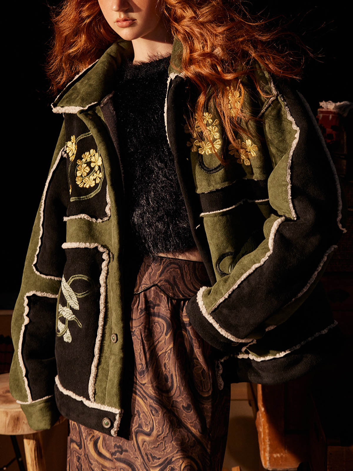 Jaqueta Floral Suede Fleece