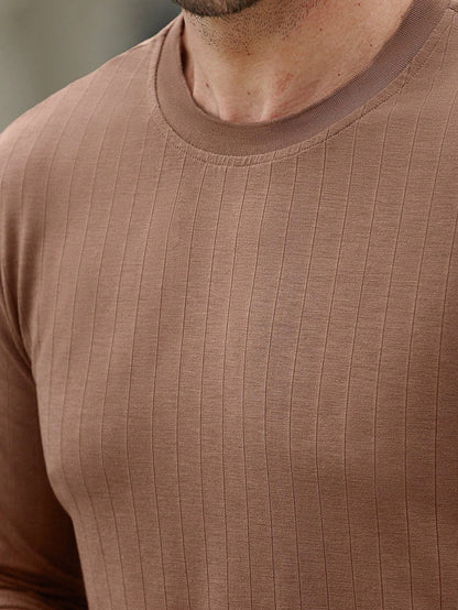 Camiseta CasualCool de Manga Longa e Gola Redonda com Nervuras