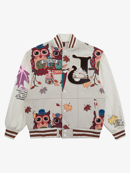 Jaqueta Owl Patch College Baseball Jersey