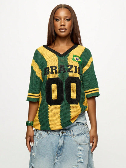 Camisa BRASIL de Malha de Crochê