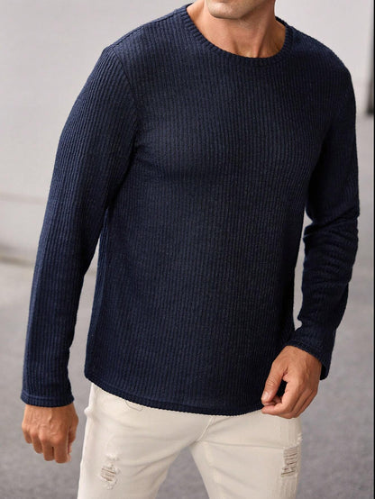 Camiseta CasualCool de Tricô com Gola Careca Nervurada Solta