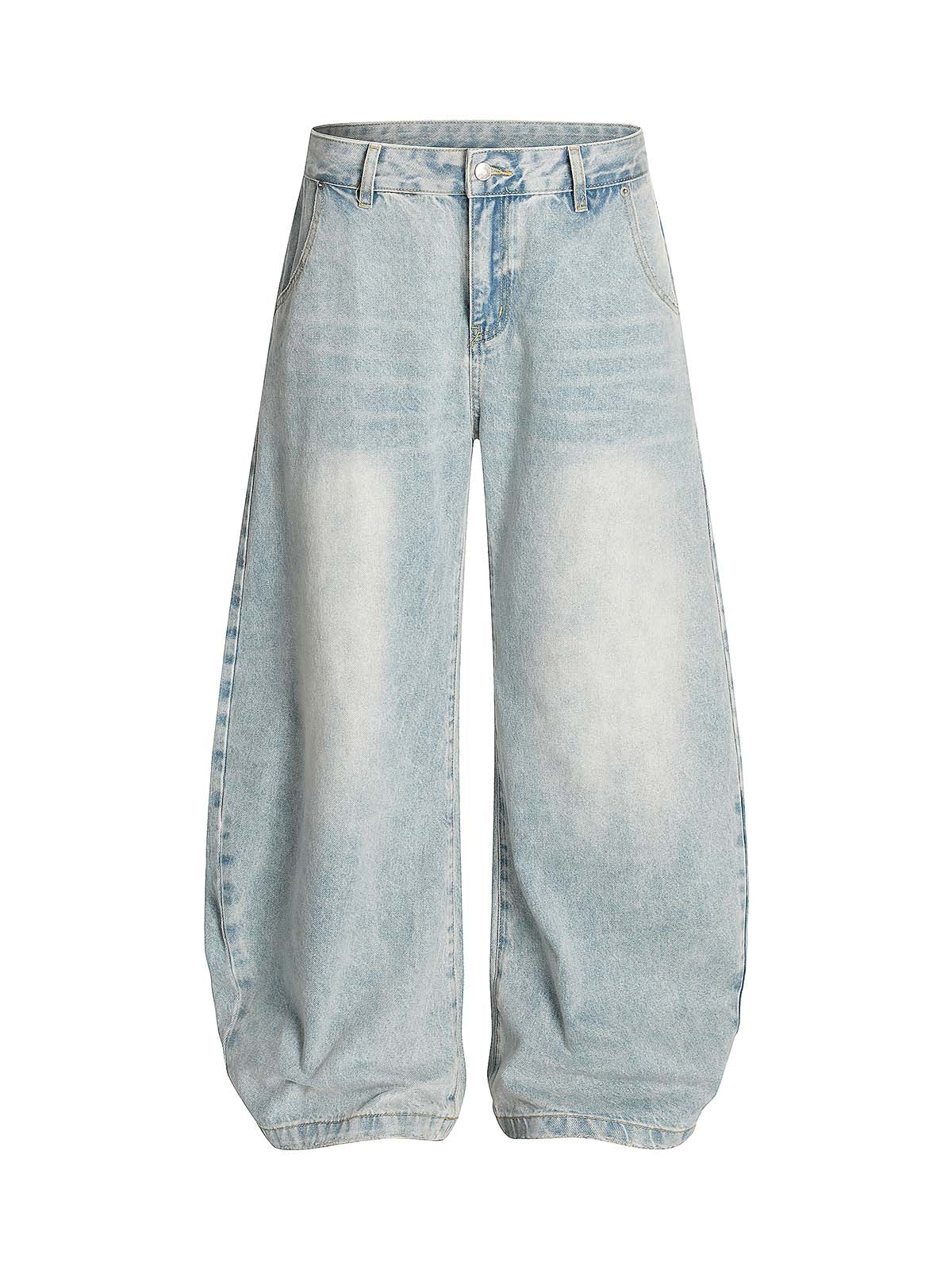Washed Distressed Barrel Jeans