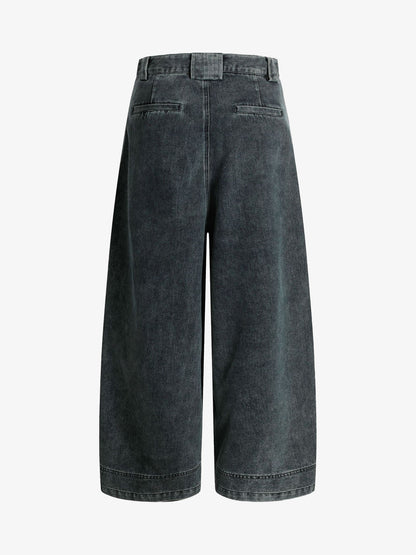 Washed Dirty Dyed Pleated  Barrel Jeans