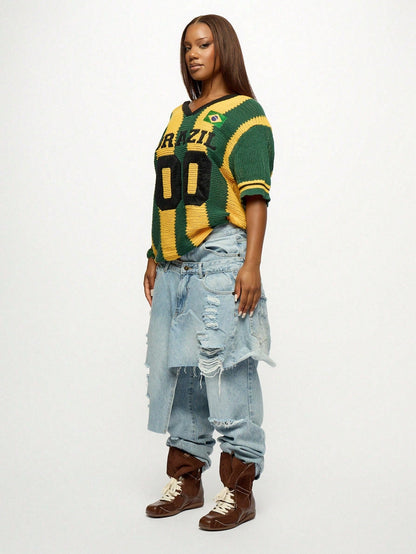 Camisa BRASIL de Malha de Crochê