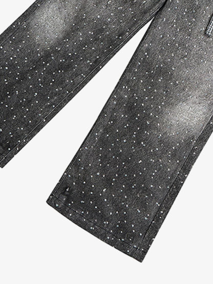 Distressed Diamond Decorated Belt Jeans