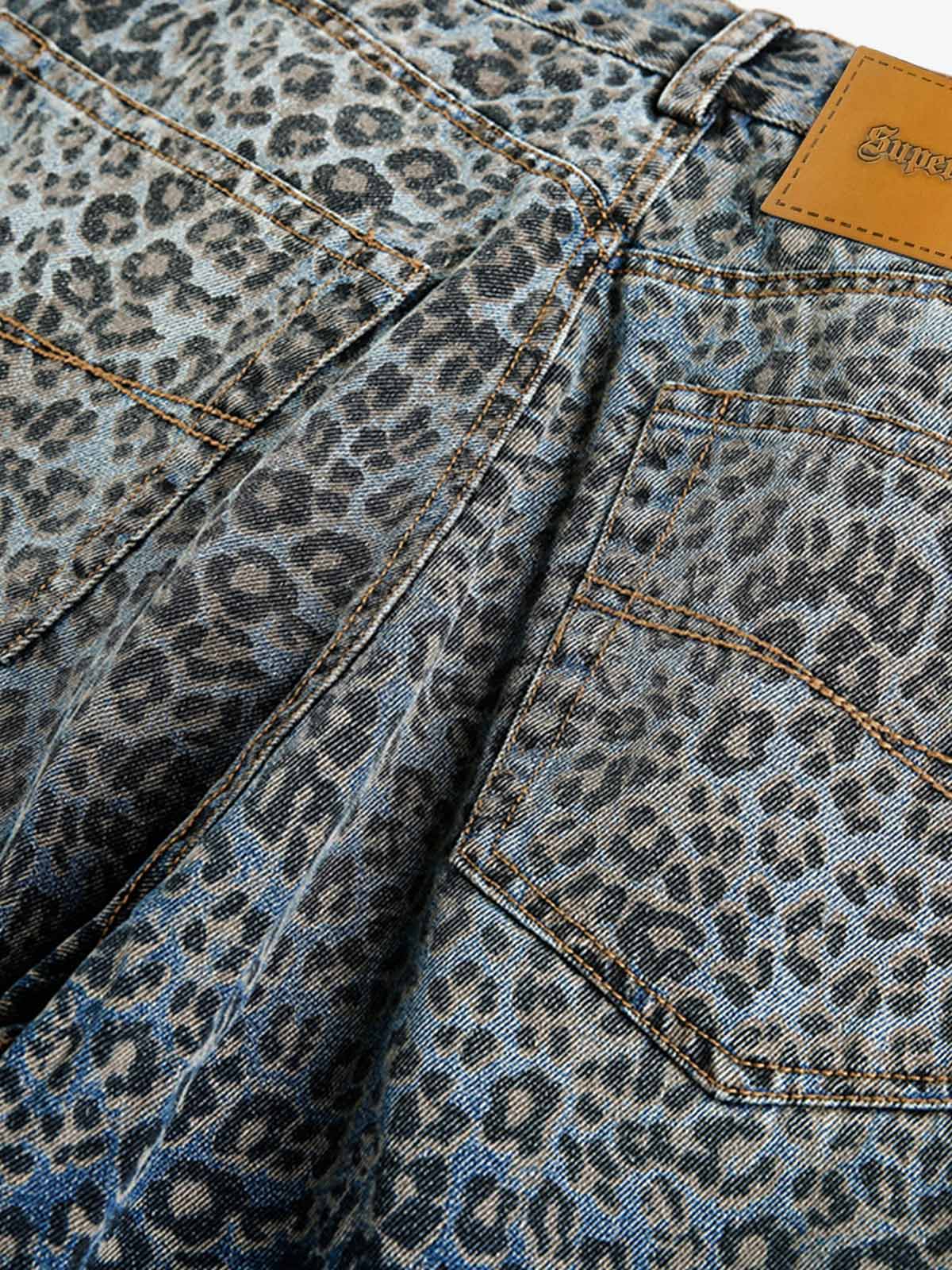 Street Leopard Print Barrel Jeans - 2458