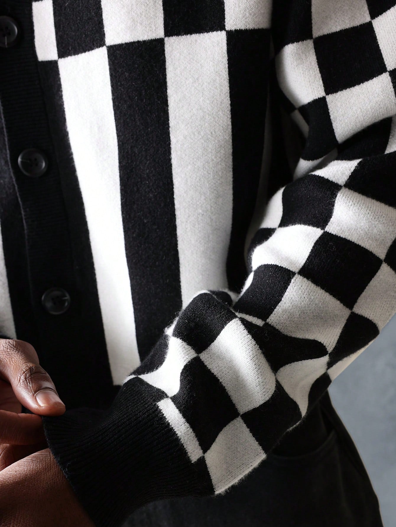 Suéter Cardigã de Tricô Intarsia Xadre