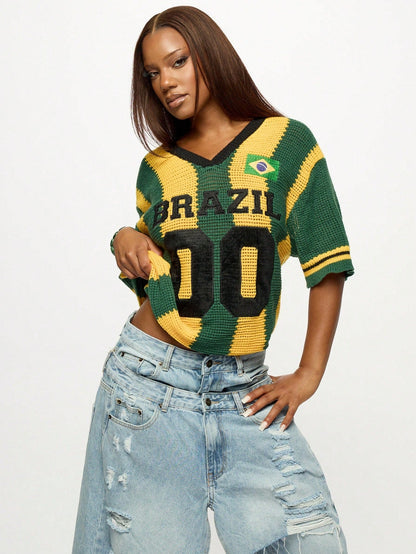 Camisa BRASIL de Malha de Crochê