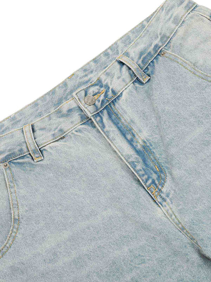 Washed Distressed Barrel Jeans