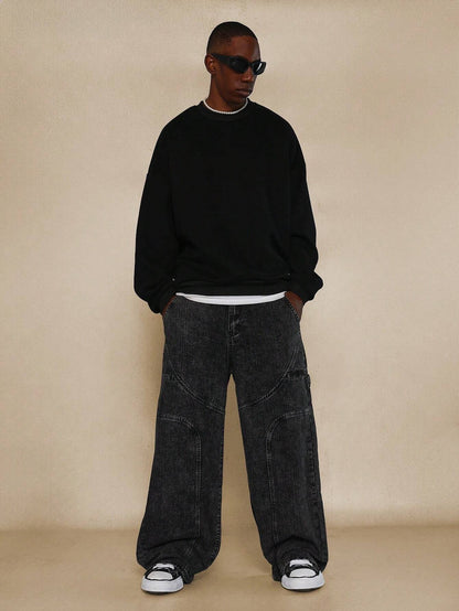 Calça Denim Reta Anos 90 com Painéis Curvos