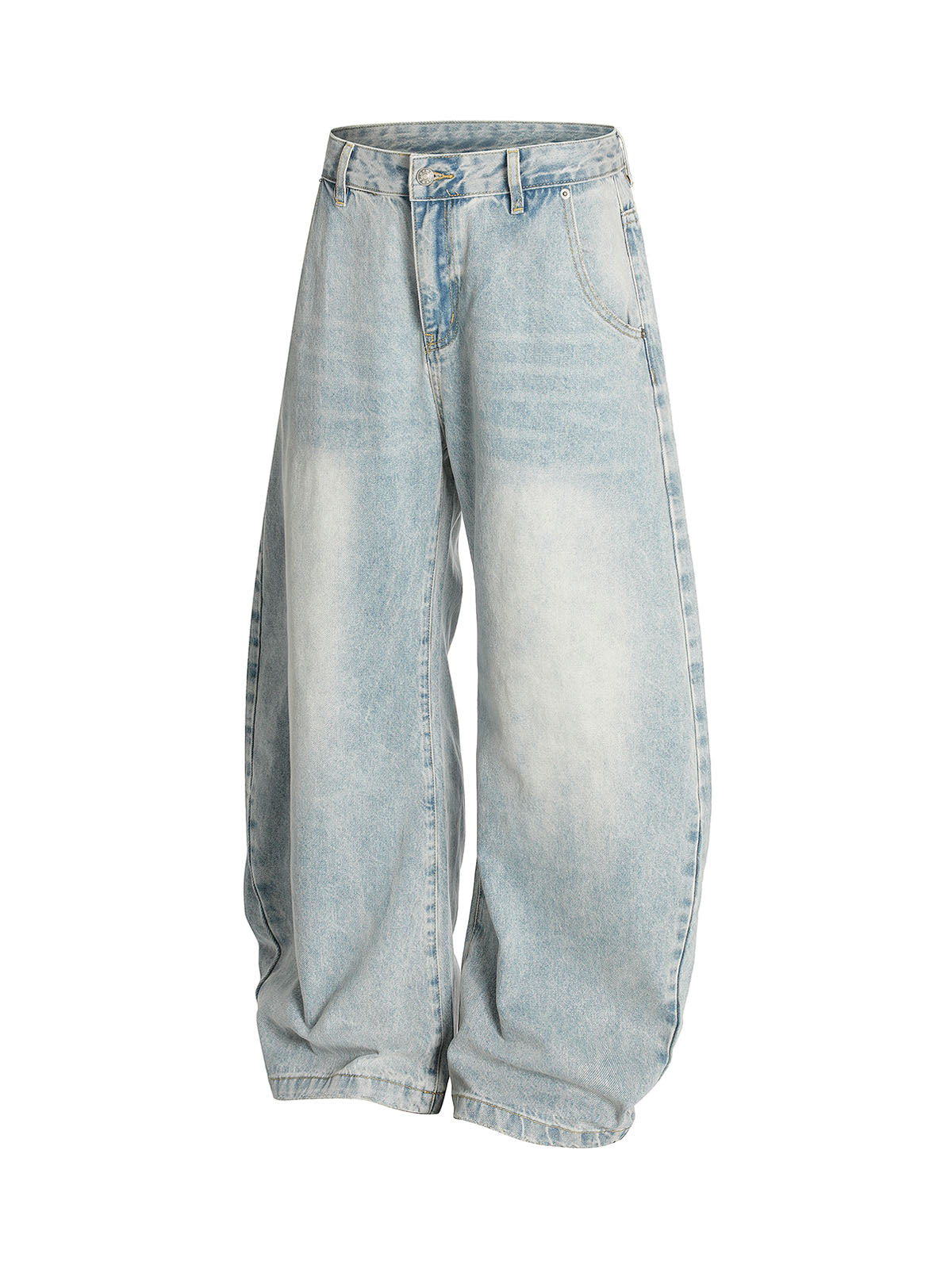 Washed Distressed Barrel Jeans