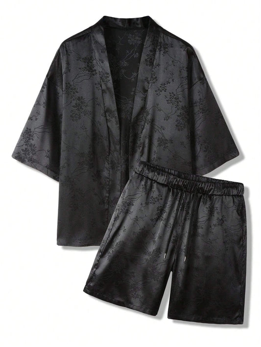 Conjunto Hypemode Camisa e Shorts Estampa Floral Jacquard