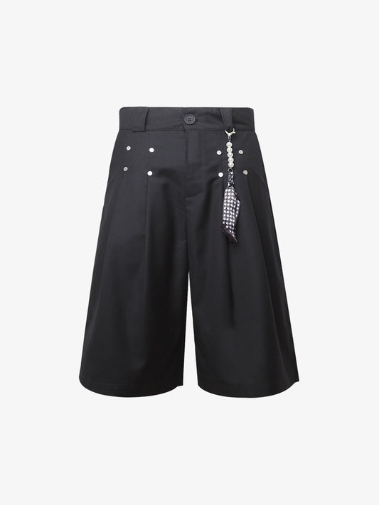 Pleated Design Pendant Decoration Baggy Shorts