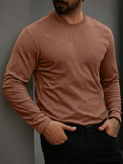 Camiseta CasualCool de Manga Longa e Gola Redonda com Nervuras