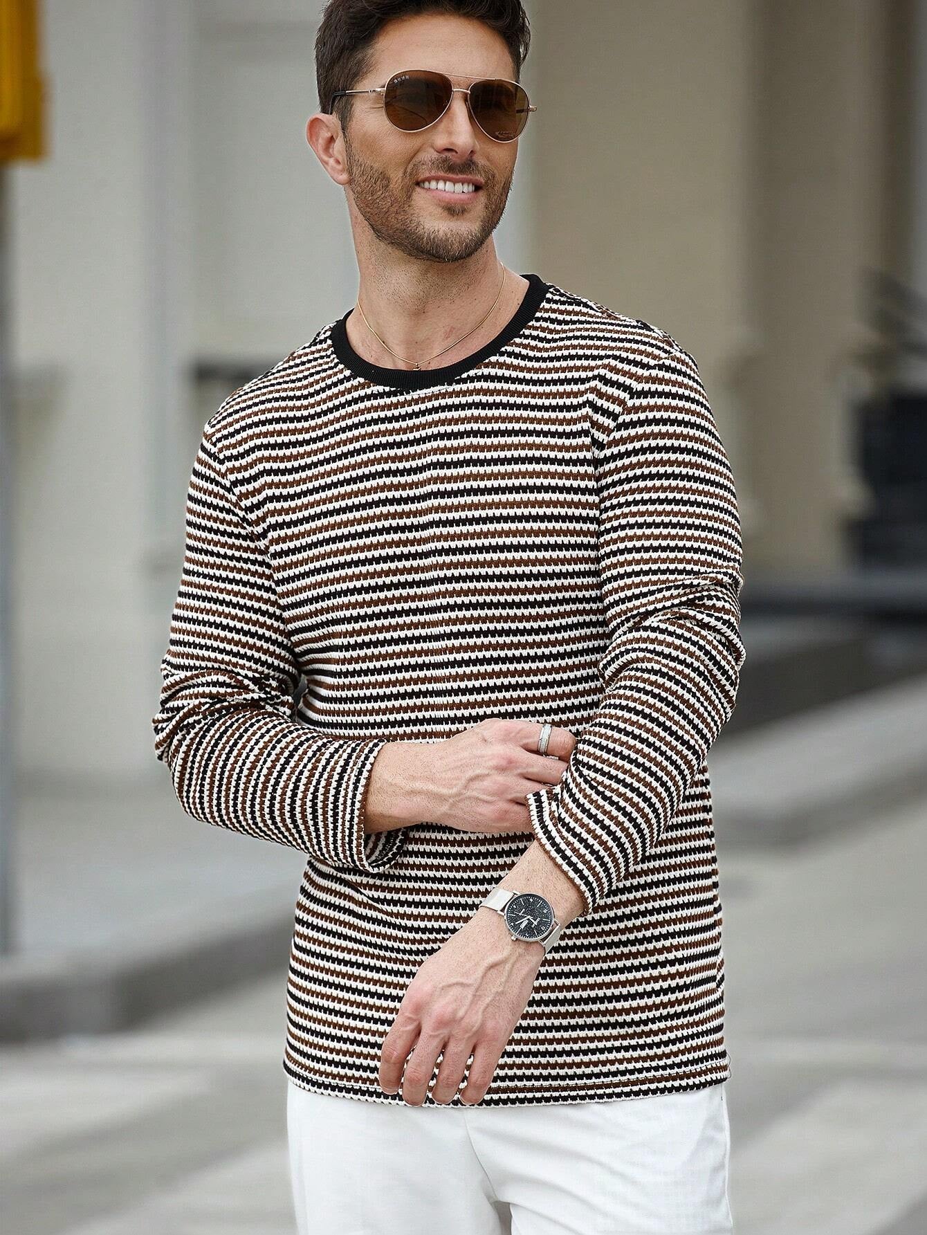 Camiseta CasualCool de Manga Longa com Gola Careca e Estampa de Listra