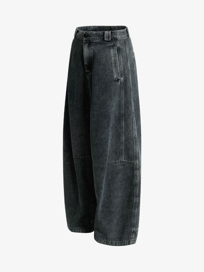 Washed Dirty Dyed Pleated  Barrel Jeans