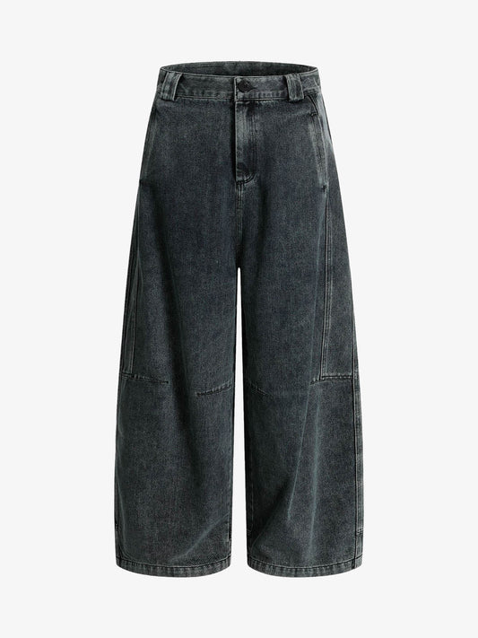 Washed Dirty Dyed Pleated  Barrel Jeans