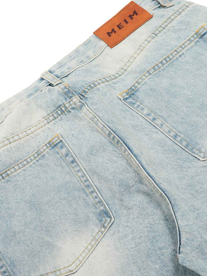 Washed Distressed Barrel Jeans