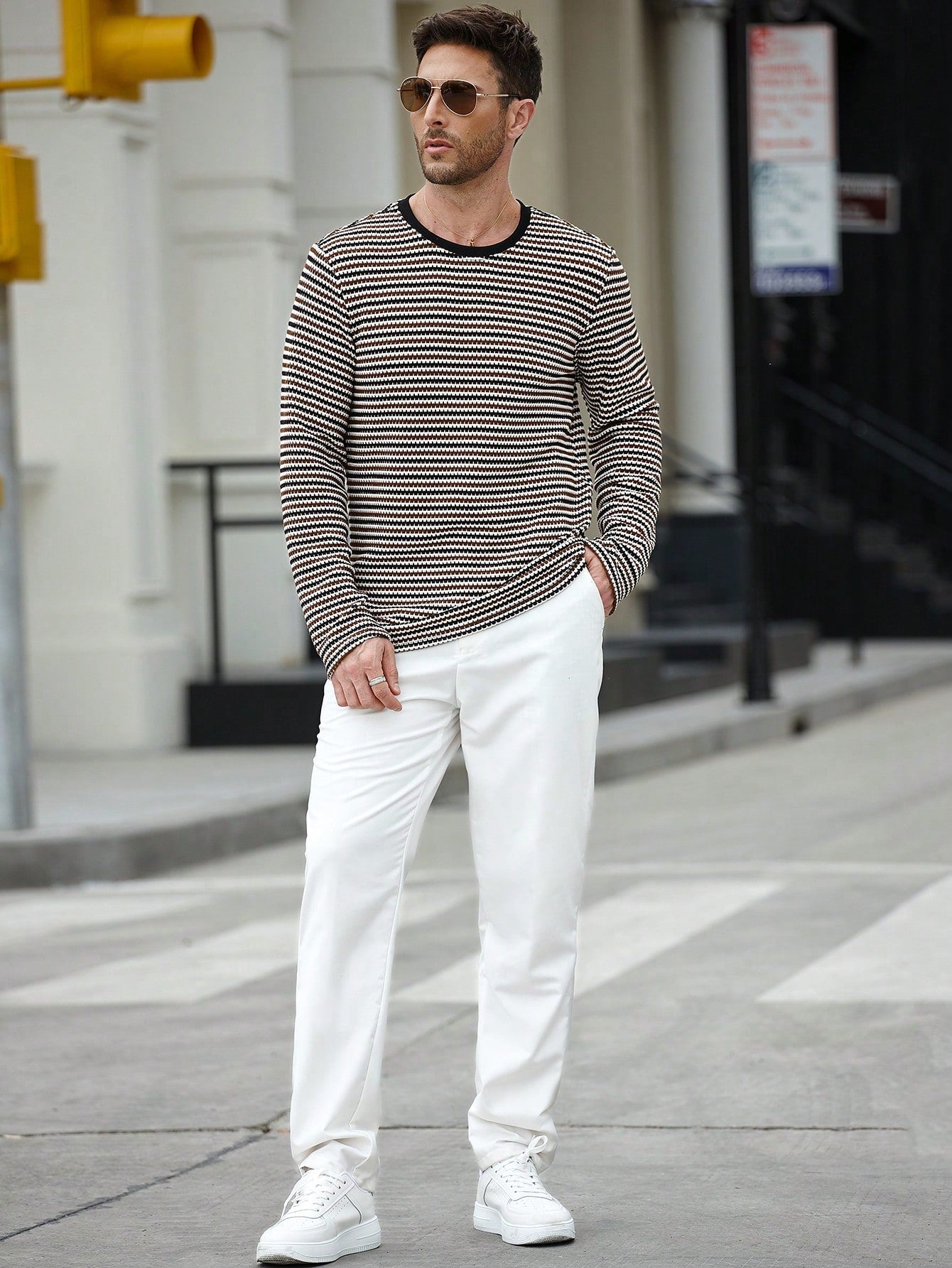 Camiseta CasualCool de Manga Longa com Gola Careca e Estampa de Listra