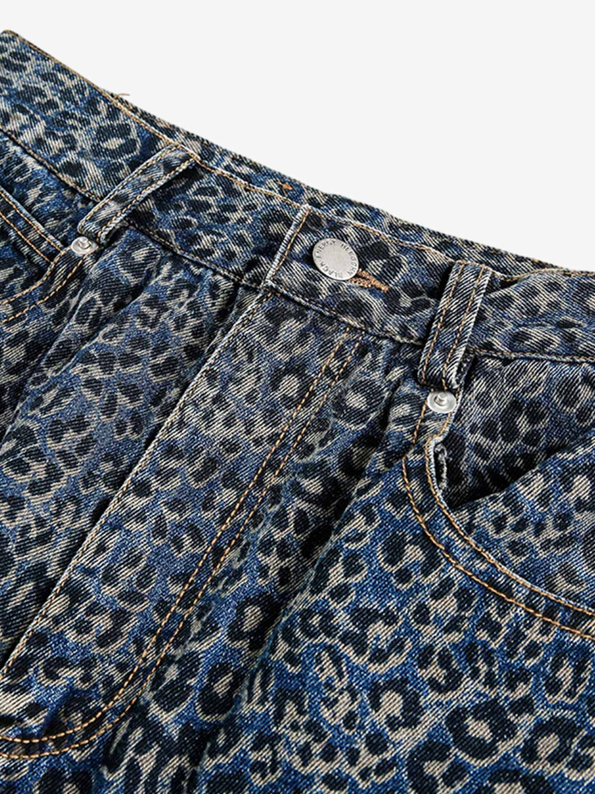 Street Leopard Print Barrel Jeans - 2458