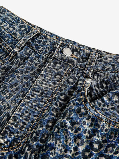 Street Leopard Print Barrel Jeans - 2458