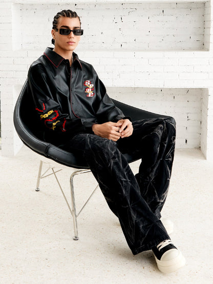 Heavy Washed Distressed Pleated Baggy Jeans - 2282