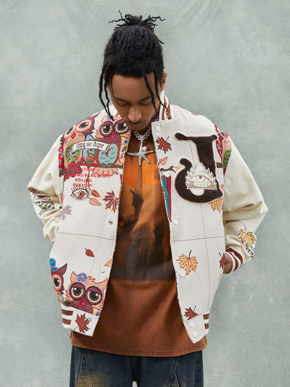 Jaqueta Owl Patch College Baseball Jersey