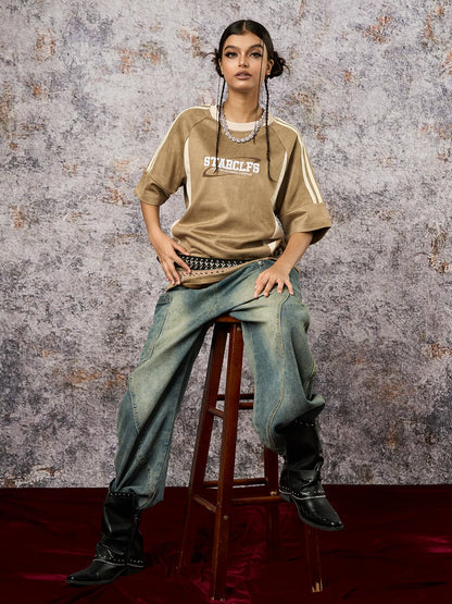 Camiseta Suede Contrast Spliced Oversize