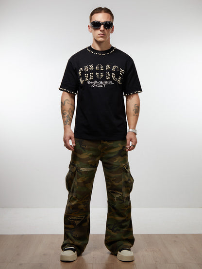 Camiseta Elegant Pearl-Embellished Oversized