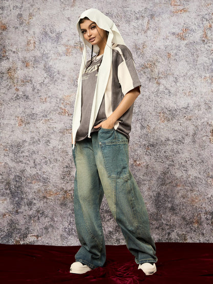 Jersey Deconstructed Contrast Color Stitching Print T-shirt - 2407