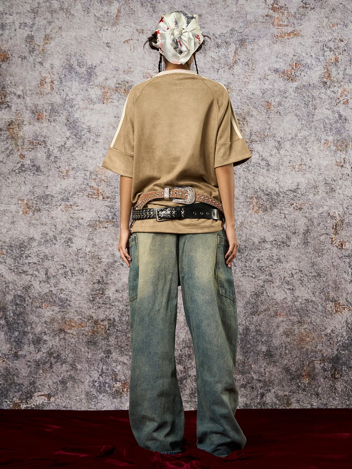 Camiseta Suede Contrast Spliced Oversize