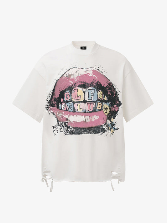 Retro Letter Lip Graphic T-Shirt